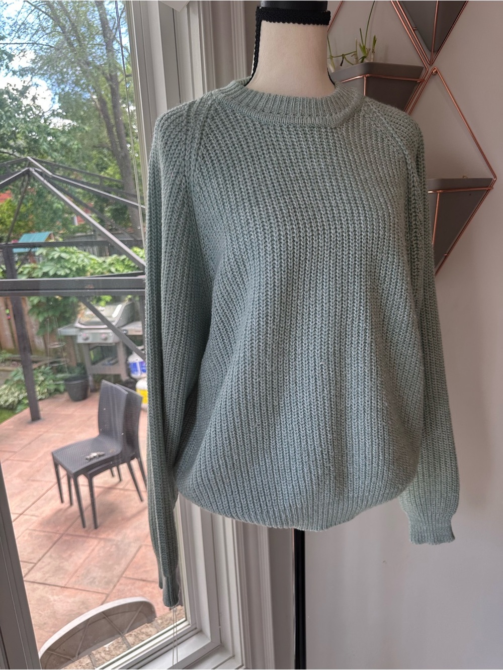 VINTAGE St. John's Bay Mint Green Tiffany Blue Crewneck Knit Sweater Size Large